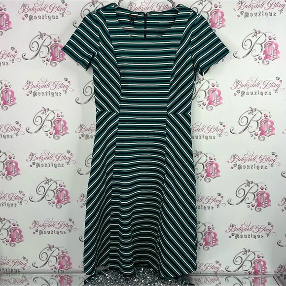 Talbots dress stripes Green and White Striped Midi Dress - Picture 1 of 7